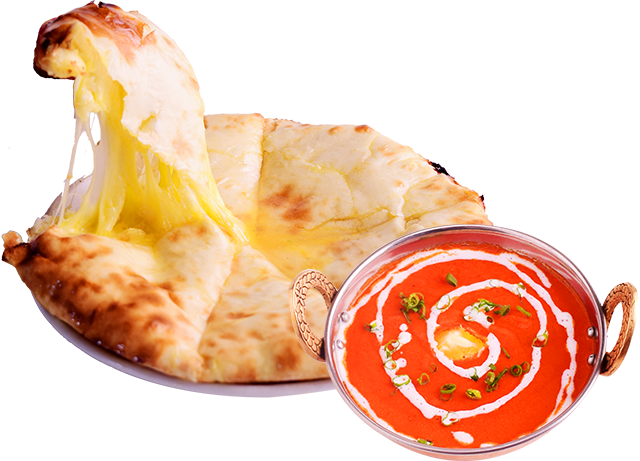 ランチセットのチーズナンとバターチキンカレー