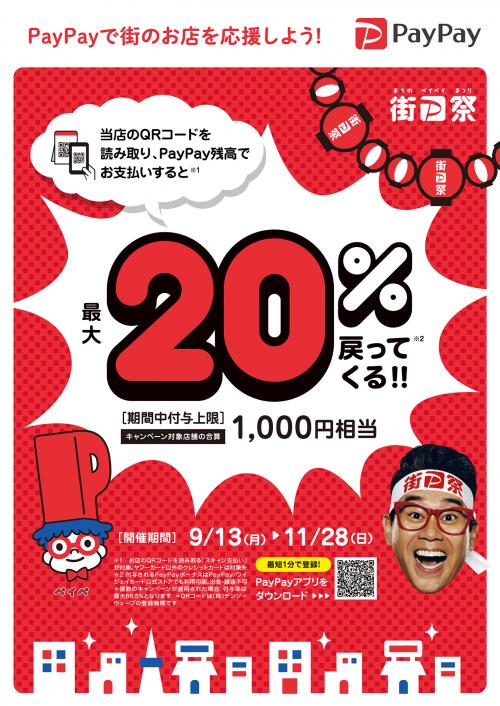 【街のPayPay祭】最大1,000円相当 20%戻ってくるキャンペーンをスワガタムでも開催中